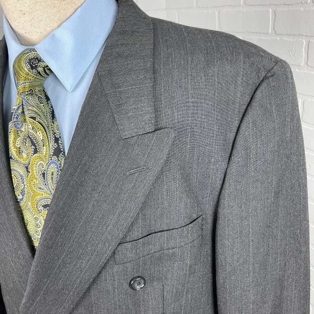 Bert Pulitzer Blazer Men‎ 44R Gray Double Breasted Classic Career Wool VTG